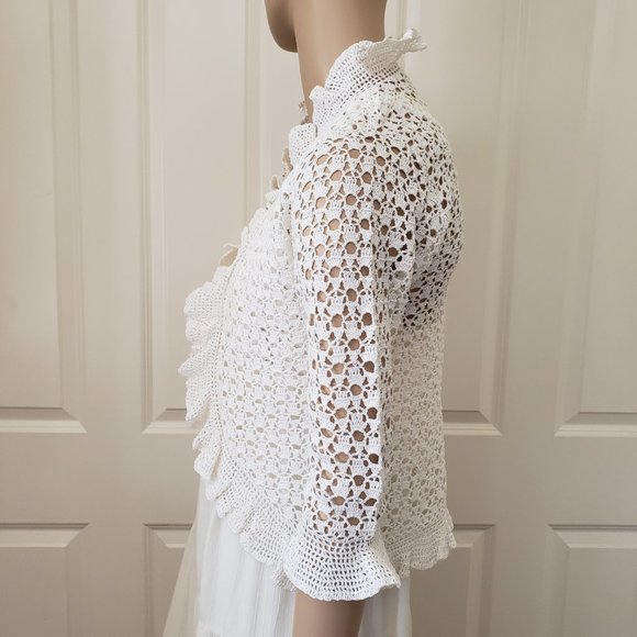 *NWOT* Vintage ICI Iridescent Sparkle Ruffle Open Knit Cardigan SZ S - Picture 3 of 9